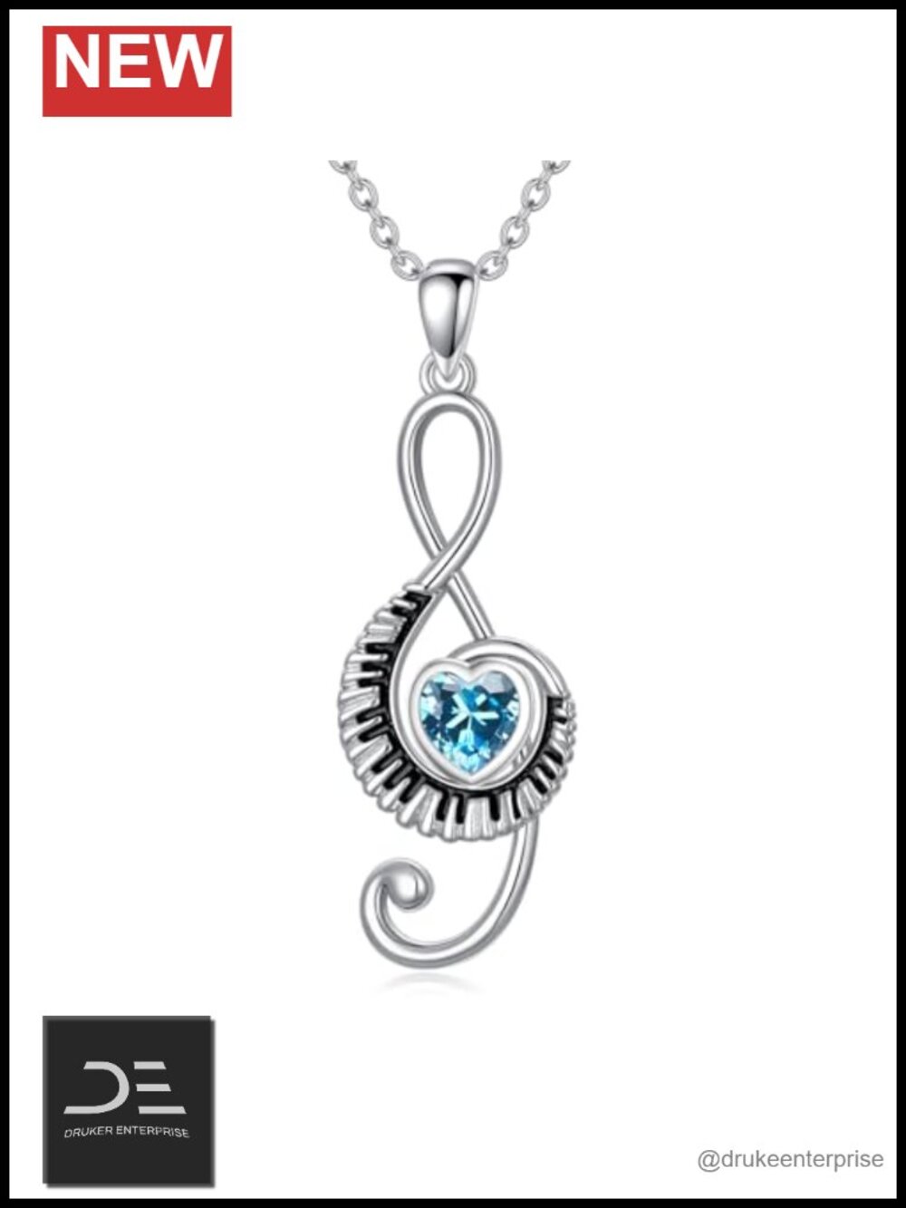 Sterling Silver Birthstone Music Necklace Piano Note Pendant Treble Clef Women